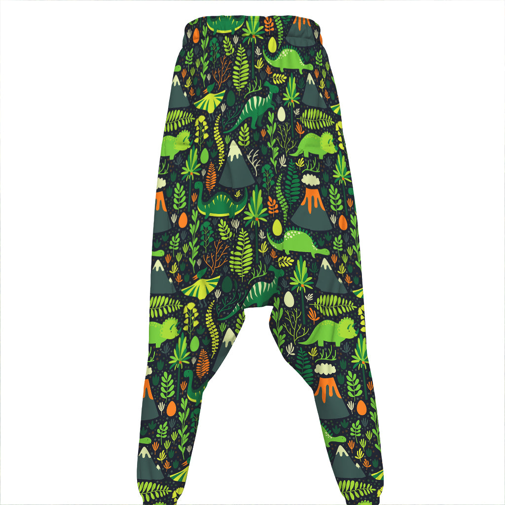 Cute Dinosaur And Floral Pattern Print Hammer Pants