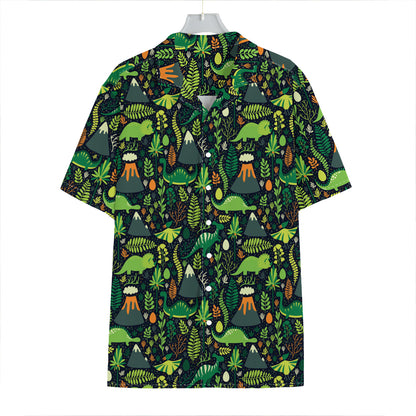 Cute Dinosaur And Floral Pattern Print Hawaiian Shirt