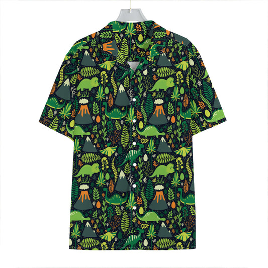 Cute Dinosaur And Floral Pattern Print Hawaiian Shirt