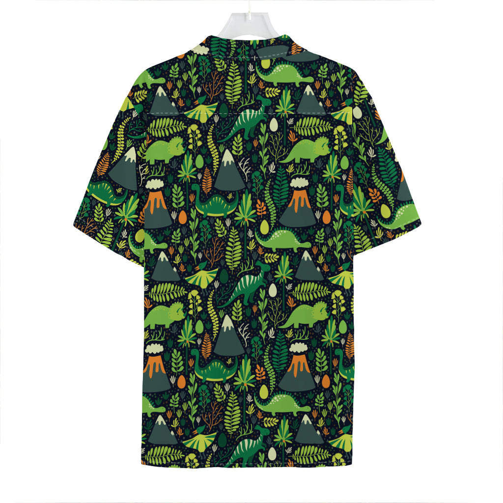 Cute Dinosaur And Floral Pattern Print Hawaiian Shirt