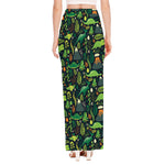 Cute Dinosaur And Floral Pattern Print High Slit Maxi Skirt