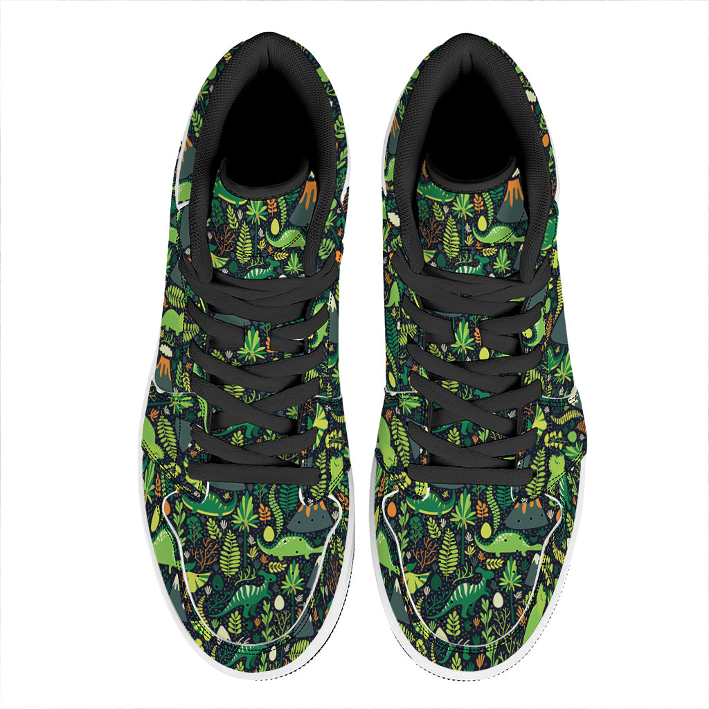 Cute Dinosaur And Floral Pattern Print High Top Leather Sneakers