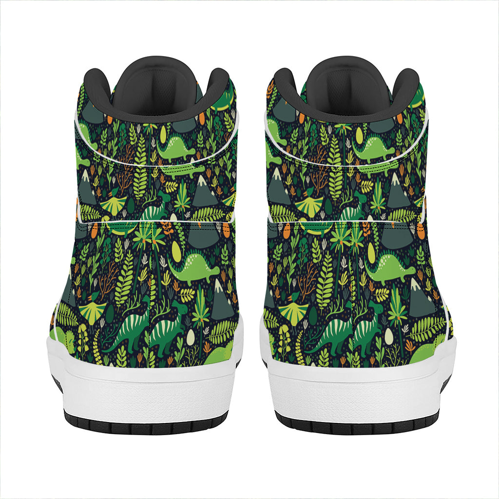 Cute Dinosaur And Floral Pattern Print High Top Leather Sneakers