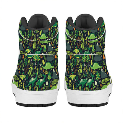 Cute Dinosaur And Floral Pattern Print High Top Leather Sneakers