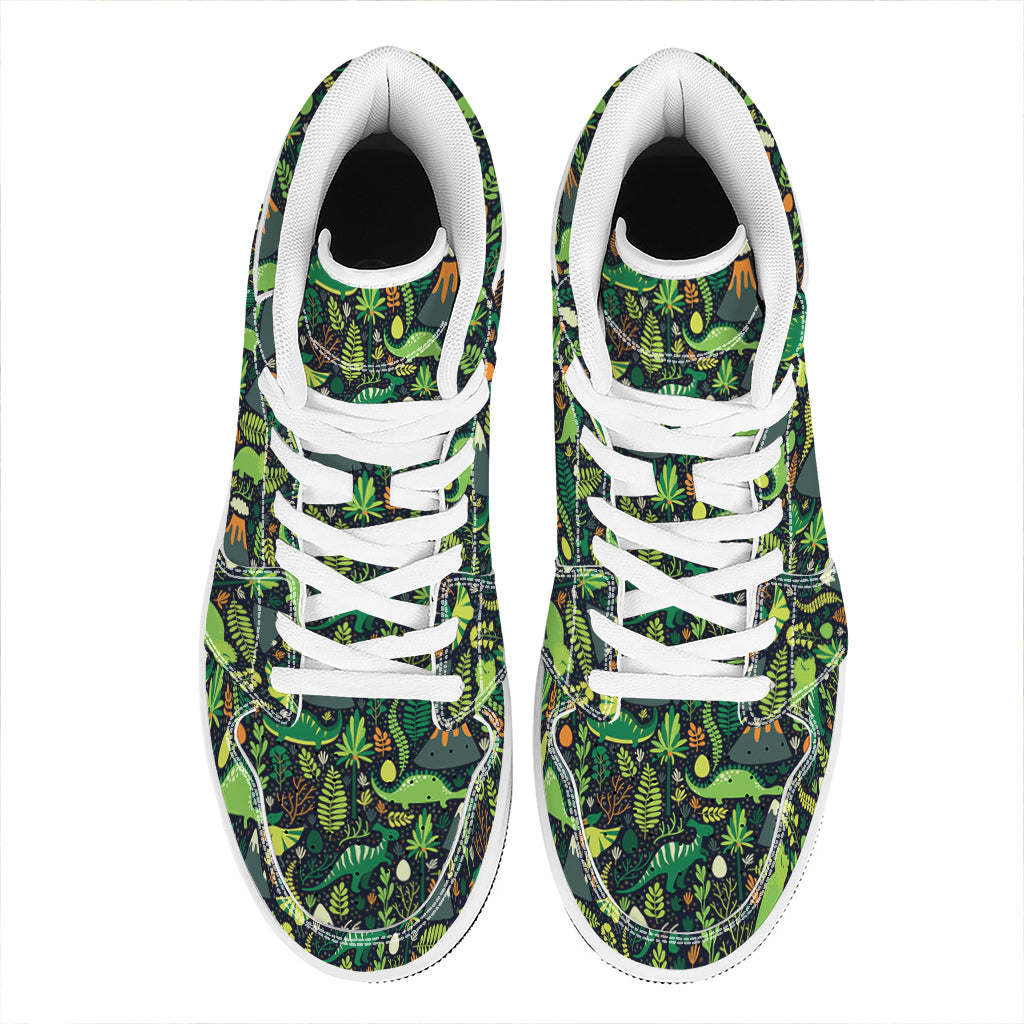 Cute Dinosaur And Floral Pattern Print High Top Leather Sneakers