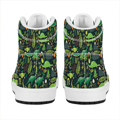 Cute Dinosaur And Floral Pattern Print High Top Leather Sneakers