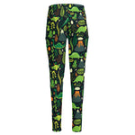 Cute Dinosaur And Floral Pattern Print High-Waisted Pocket Leggings