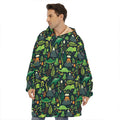 Cute Dinosaur And Floral Pattern Print Hoodie Blanket