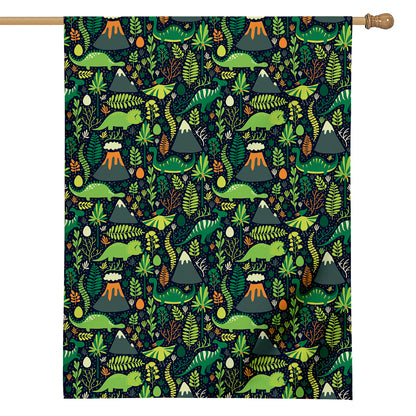 Cute Dinosaur And Floral Pattern Print House Flag