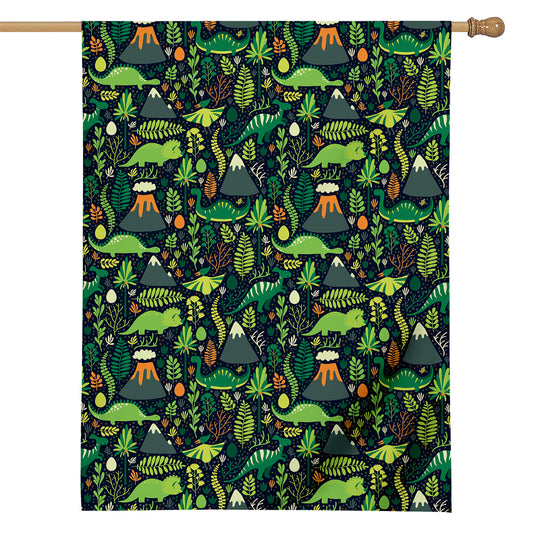 Cute Dinosaur And Floral Pattern Print House Flag