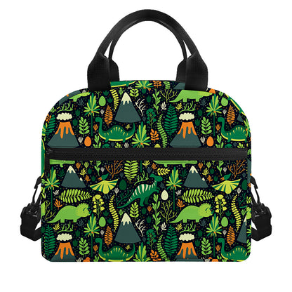 Cute Dinosaur And Floral Pattern Print Insulated Lunch Bag
