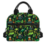 Cute Dinosaur And Floral Pattern Print Insulated Lunch Bag