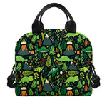 Cute Dinosaur And Floral Pattern Print Insulated Lunch Bag