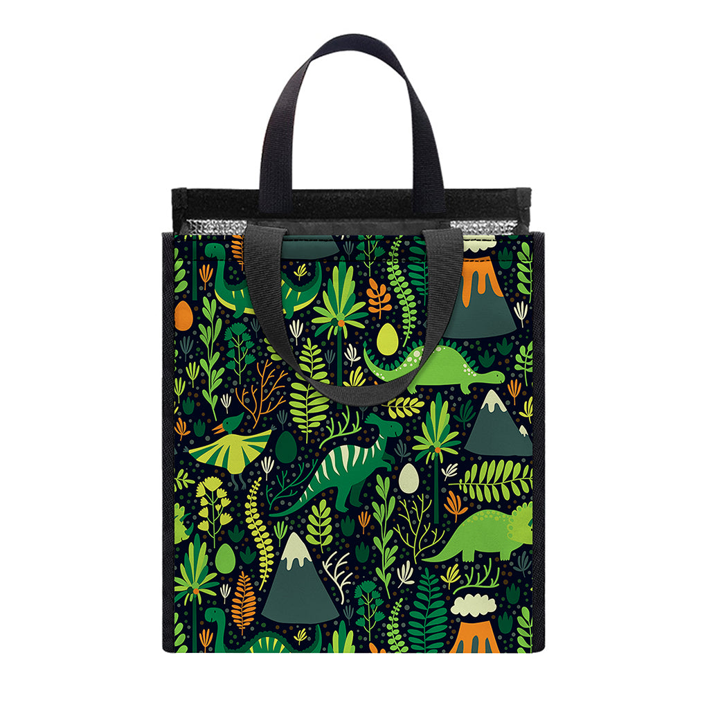 Cute Dinosaur And Floral Pattern Print Insulated Lunch Tote