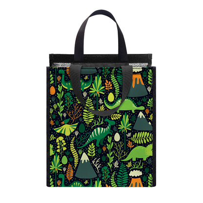 Cute Dinosaur And Floral Pattern Print Insulated Lunch Tote