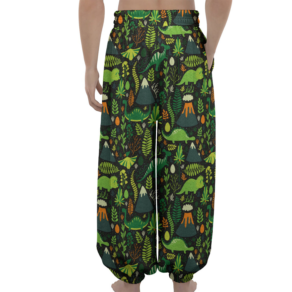 Cute Dinosaur And Floral Pattern Print Lantern Pants