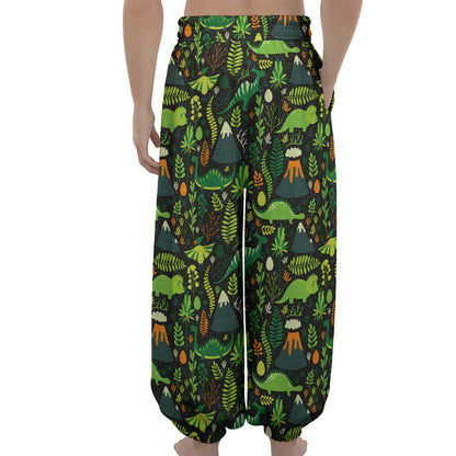 Cute Dinosaur And Floral Pattern Print Lantern Pants
