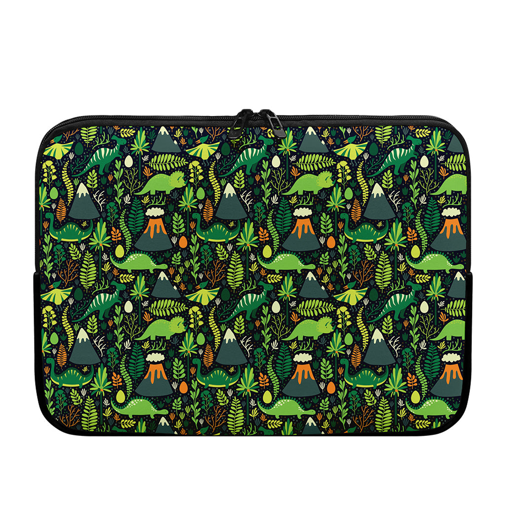 Cute Dinosaur And Floral Pattern Print Laptop Sleeve