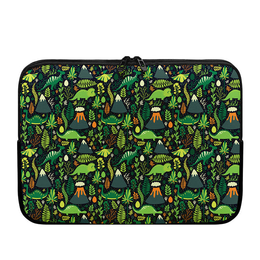 Cute Dinosaur And Floral Pattern Print Laptop Sleeve