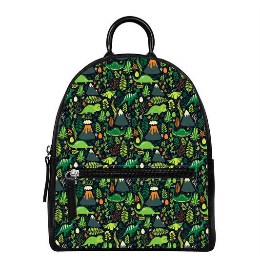 Cute Dinosaur And Floral Pattern Print Leather Backpack