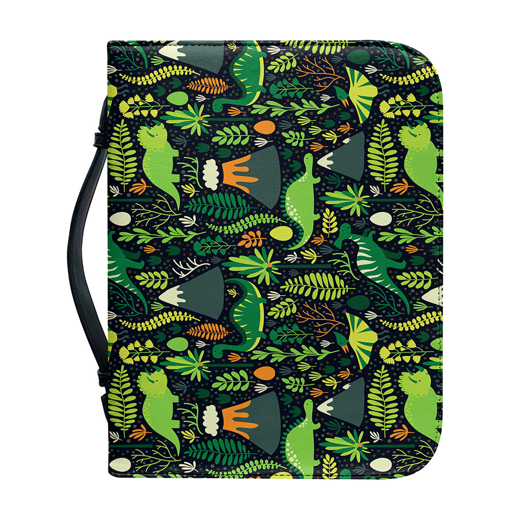 Cute Dinosaur And Floral Pattern Print Leather Bible Cover