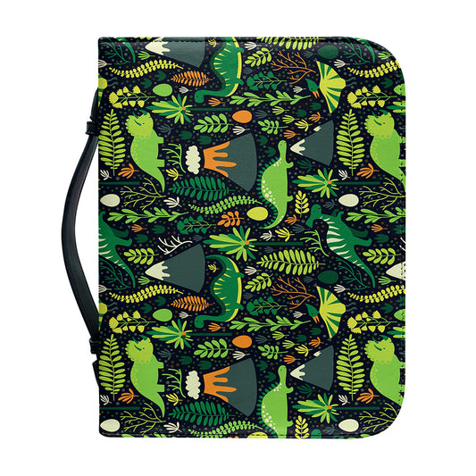 Cute Dinosaur And Floral Pattern Print Leather Bible Cover