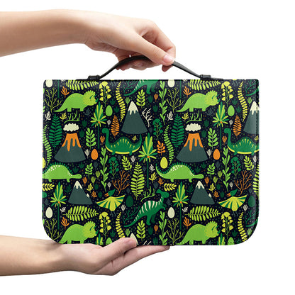 Cute Dinosaur And Floral Pattern Print Leather Bible Cover