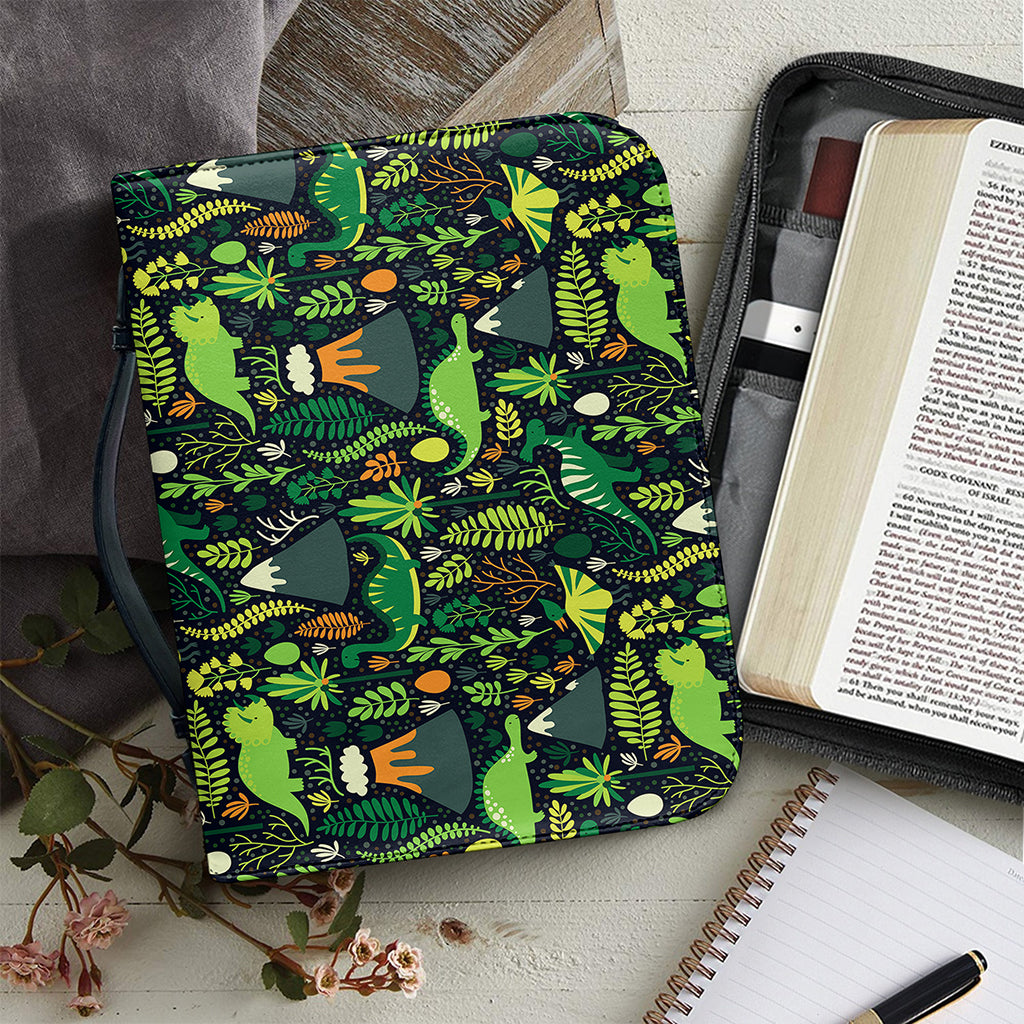 Cute Dinosaur And Floral Pattern Print Leather Bible Cover