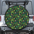 Cute Dinosaur And Floral Pattern Print Leather Spare Tire Cover