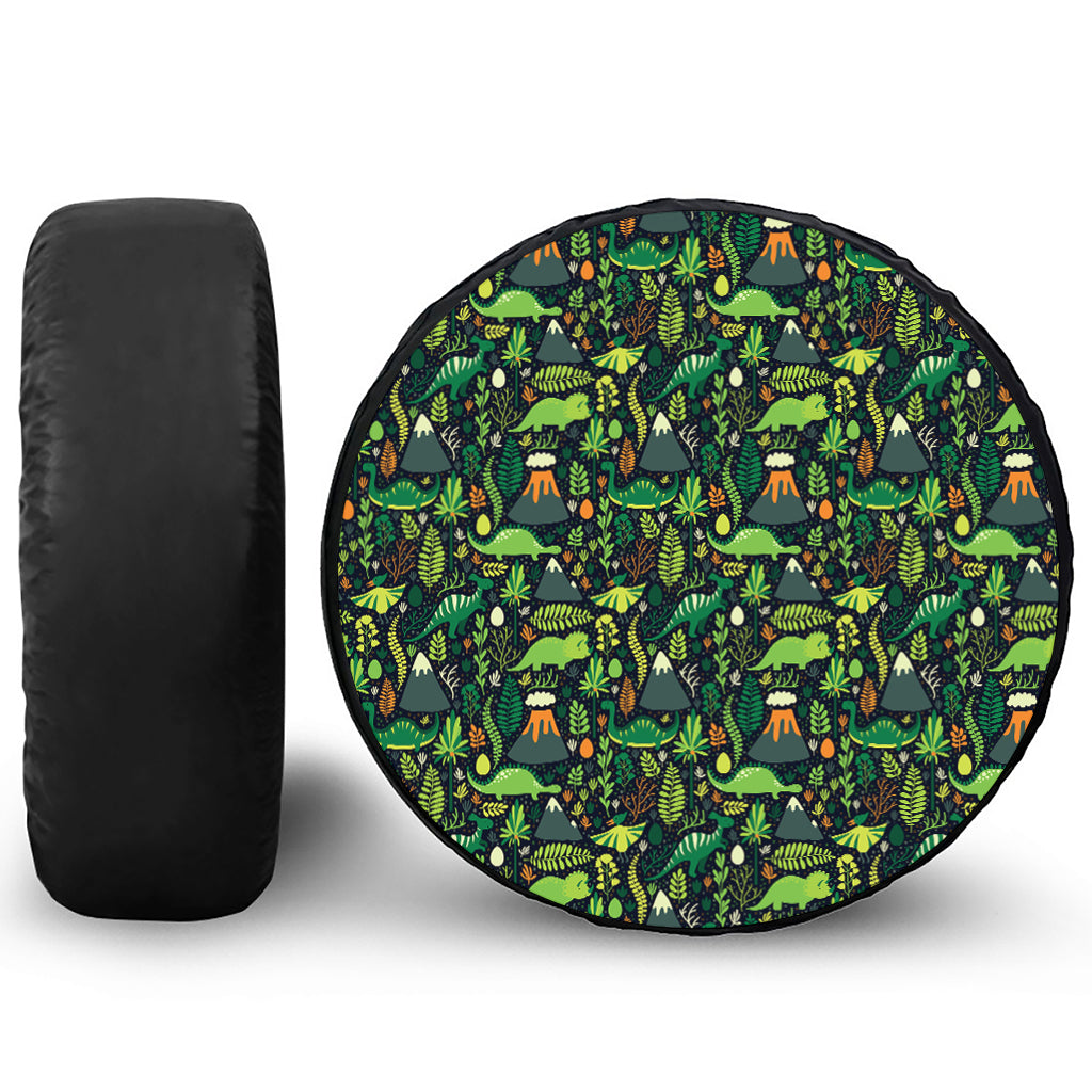 Cute Dinosaur And Floral Pattern Print Leather Spare Tire Cover