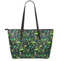 Cute Dinosaur And Floral Pattern Print Leather Tote Bag With Zipper
