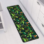 Cute Dinosaur And Floral Pattern Print Long Kitchen Mat