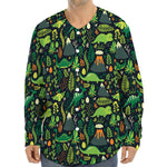 Cute Dinosaur And Floral Pattern Print Long Sleeve Baseball Jersey