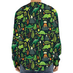 Cute Dinosaur And Floral Pattern Print Long Sleeve Baseball Jersey