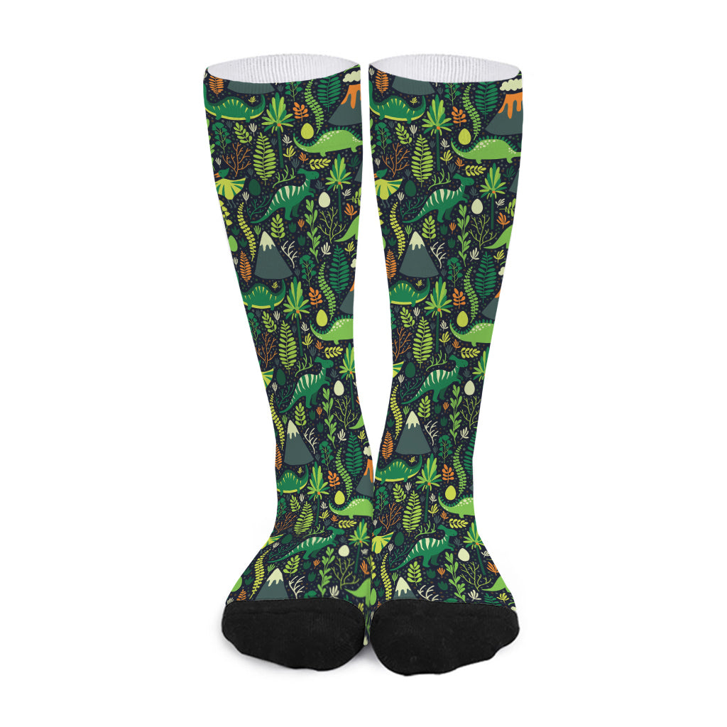 Cute Dinosaur And Floral Pattern Print Long Socks