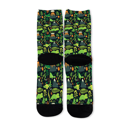 Cute Dinosaur And Floral Pattern Print Long Socks