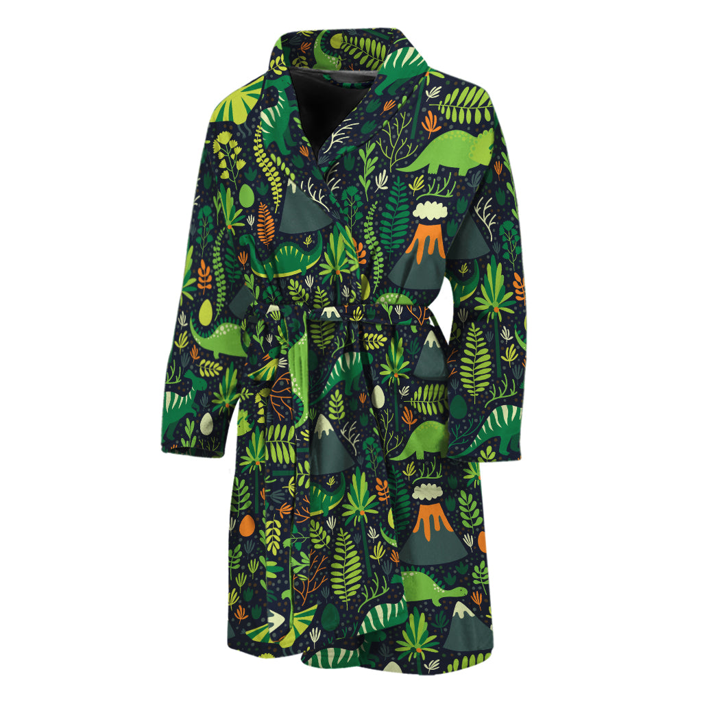 Cute Dinosaur And Floral Pattern Print Men's Bathrobe