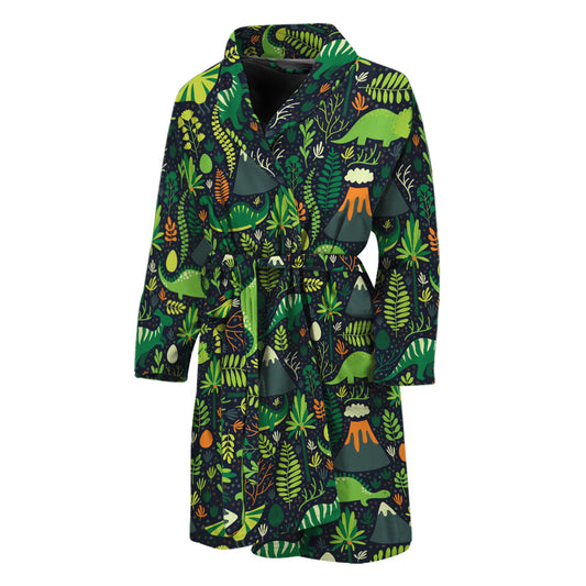 Cute Dinosaur And Floral Pattern Print Men's Bathrobe