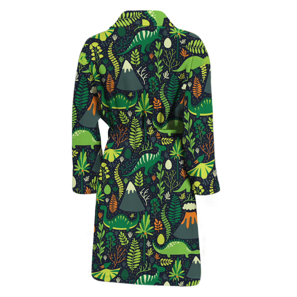 Cute Dinosaur And Floral Pattern Print Men's Bathrobe