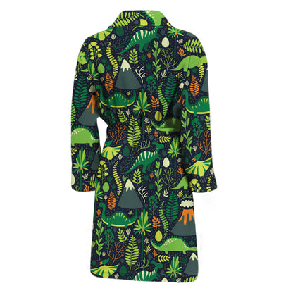 Cute Dinosaur And Floral Pattern Print Men's Bathrobe