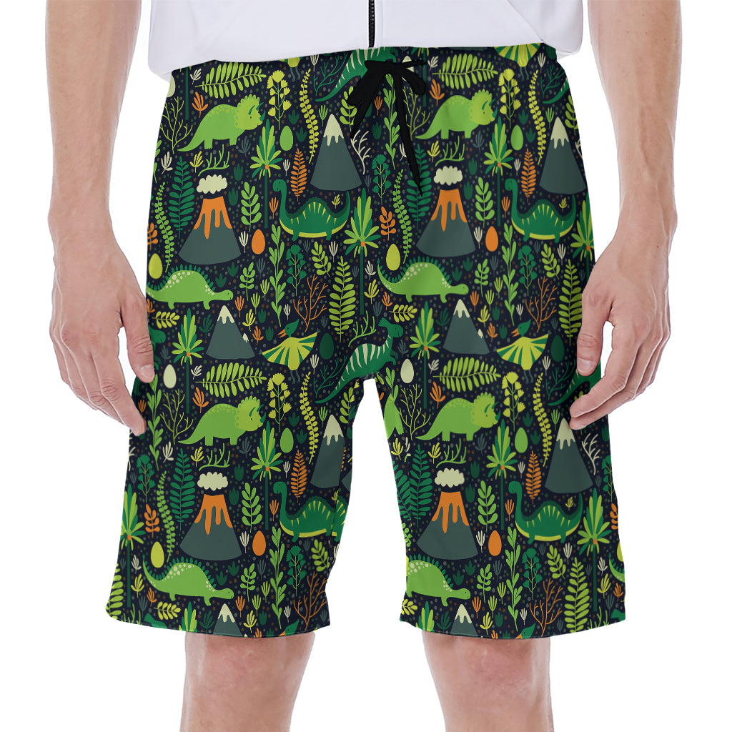Cute Dinosaur And Floral Pattern Print Men's Beach Shorts