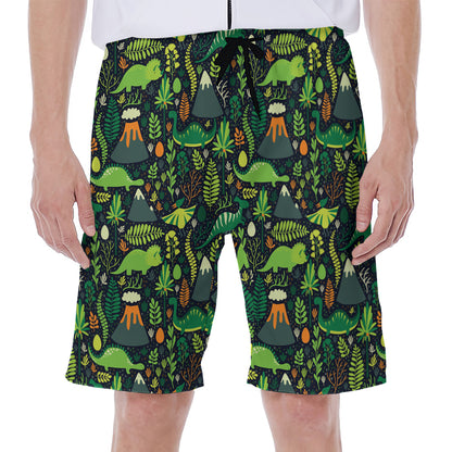 Cute Dinosaur And Floral Pattern Print Men's Beach Shorts