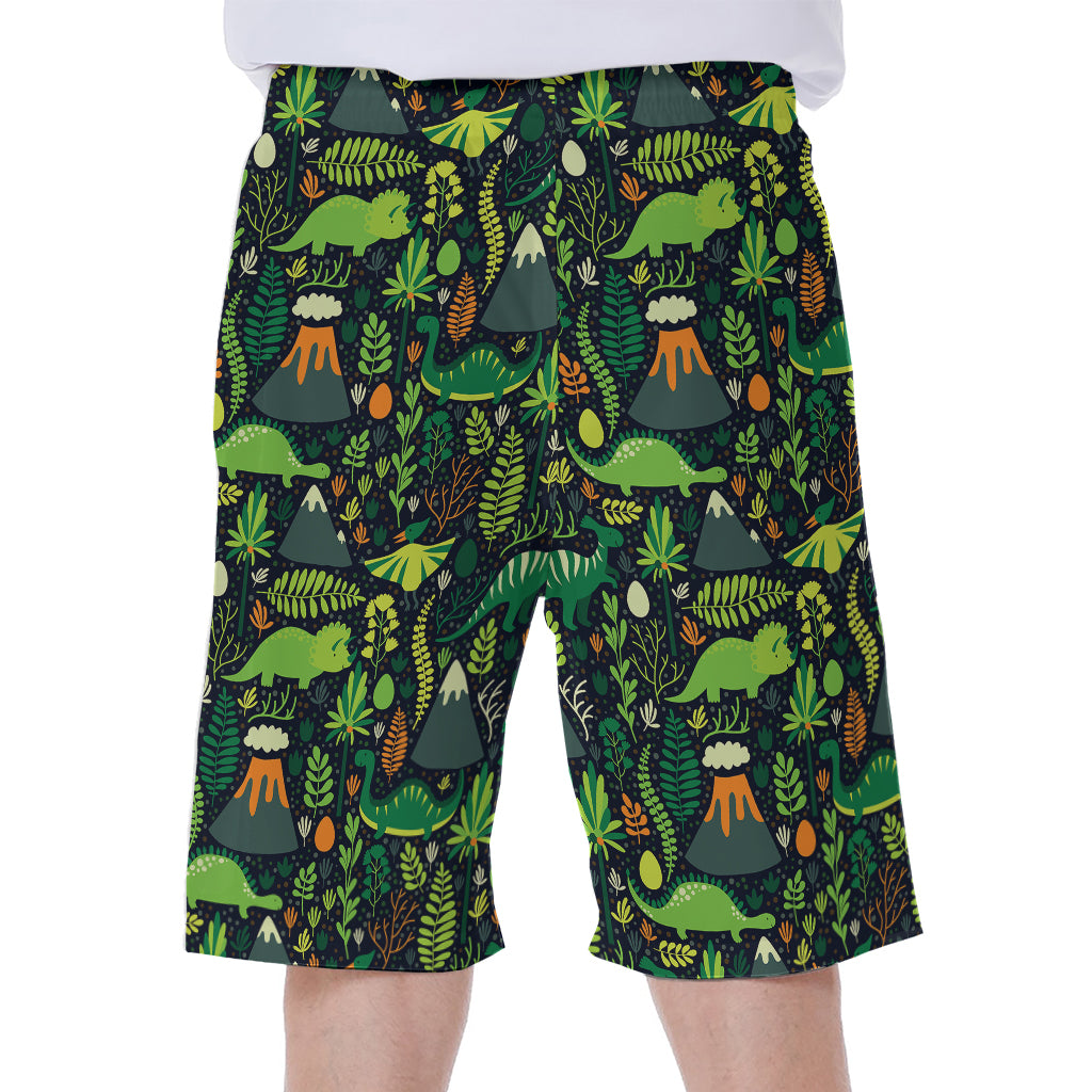 Cute Dinosaur And Floral Pattern Print Men's Beach Shorts