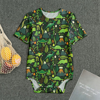 Cute Dinosaur And Floral Pattern Print Men's Bodysuit