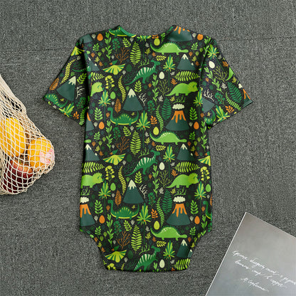 Cute Dinosaur And Floral Pattern Print Men's Bodysuit