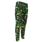 Cute Dinosaur And Floral Pattern Print Men's Compression Pants