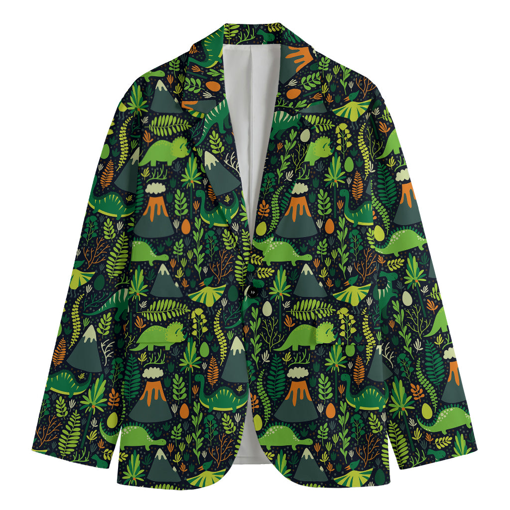 Cute Dinosaur And Floral Pattern Print Men's Cotton Blazer