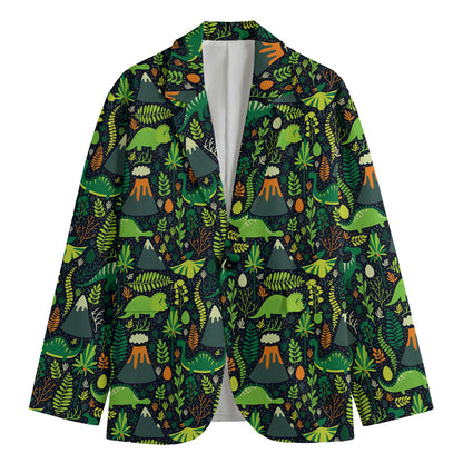 Cute Dinosaur And Floral Pattern Print Men's Cotton Blazer