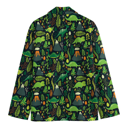 Cute Dinosaur And Floral Pattern Print Men's Cotton Blazer