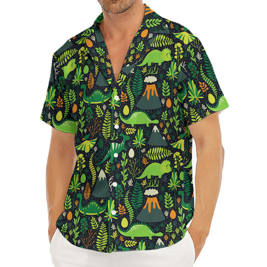 Cute Dinosaur And Floral Pattern Print Men's Deep V-Neck Shirt